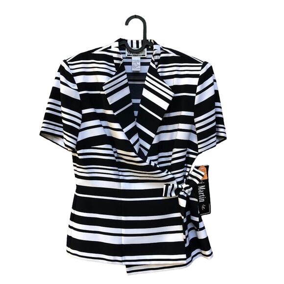 Sheri Martin Stripe Short Sleeve Tie Wrap Blazer Jacket 8 NEW - Picture 1 of 7